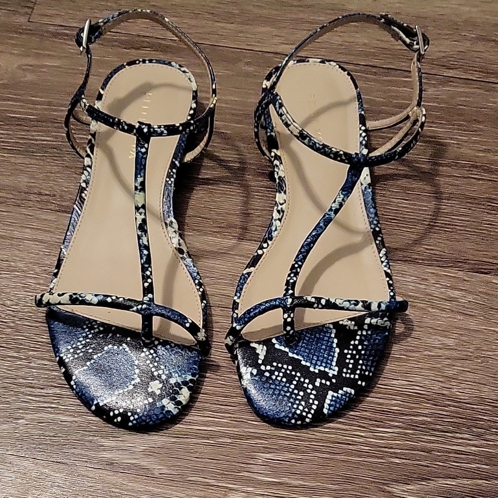 Pelle Moda Blue Snakeskin Print Sandals with Straps - J